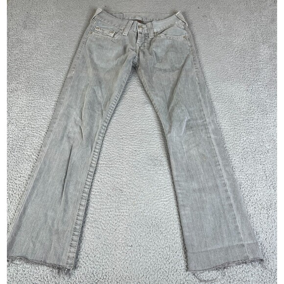 True Religion Jeans Womens 29 Gray Straight Low Rise Denim Raw Hem Distressed - Picture 1 of 13